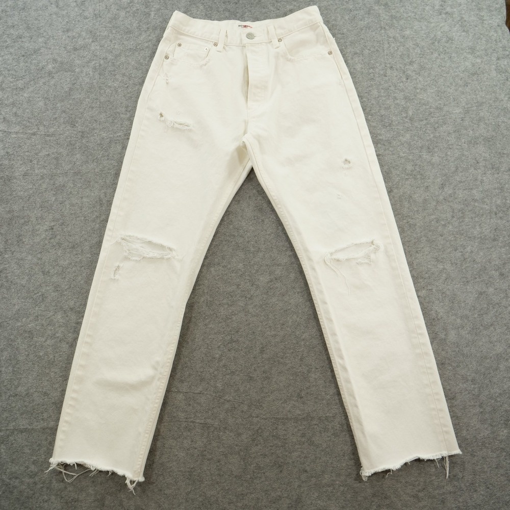 Moussy Vintage Jeans Womens 28 Beige Straight Leg Distressed High Rise Button